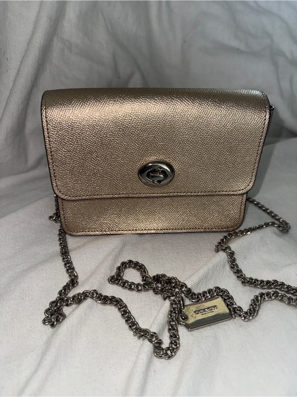 Coach Rose Gold Leather Crossbody with Chain Strap